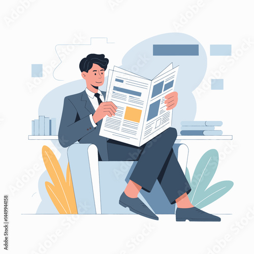 businessman sitting while reading newspaper