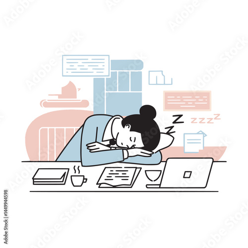 businessman sleep with piles of work design