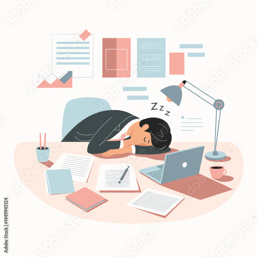 businessman sleeping on chair flat on office background design flat