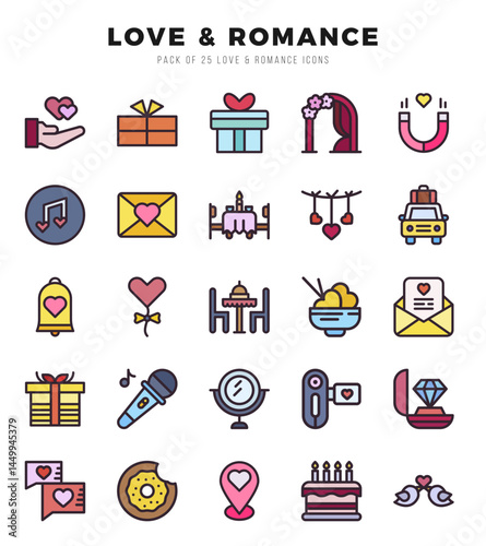 Set of Love & Romance Icons. Simple line art style icons pack.