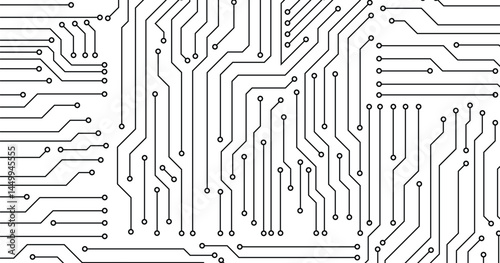 Abstract black circuit board technology connected lines electronics elements computer motherboard chip processor semiconductor digital on white background vector. 
