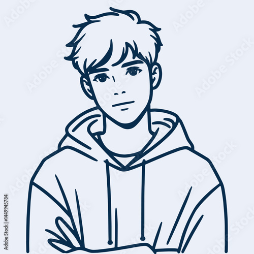 handsome young man hoodie portrait artistic outline style