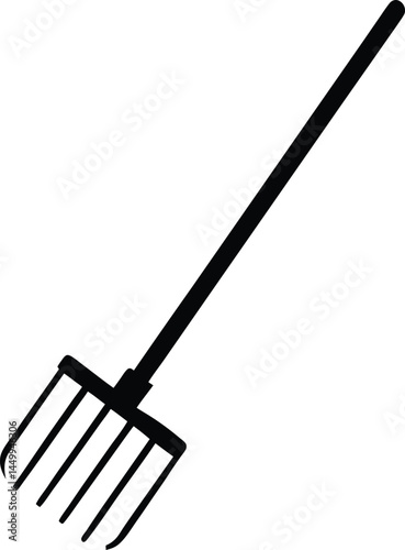 garden rake with metal tines on white background 