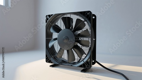 Photorealistic image of a usb-controlled shelf fan in a modern studio setting photo