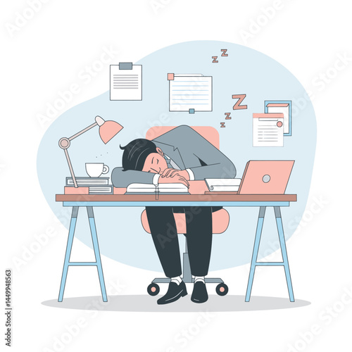 businessman sleeping on chair on office background design illustration flat