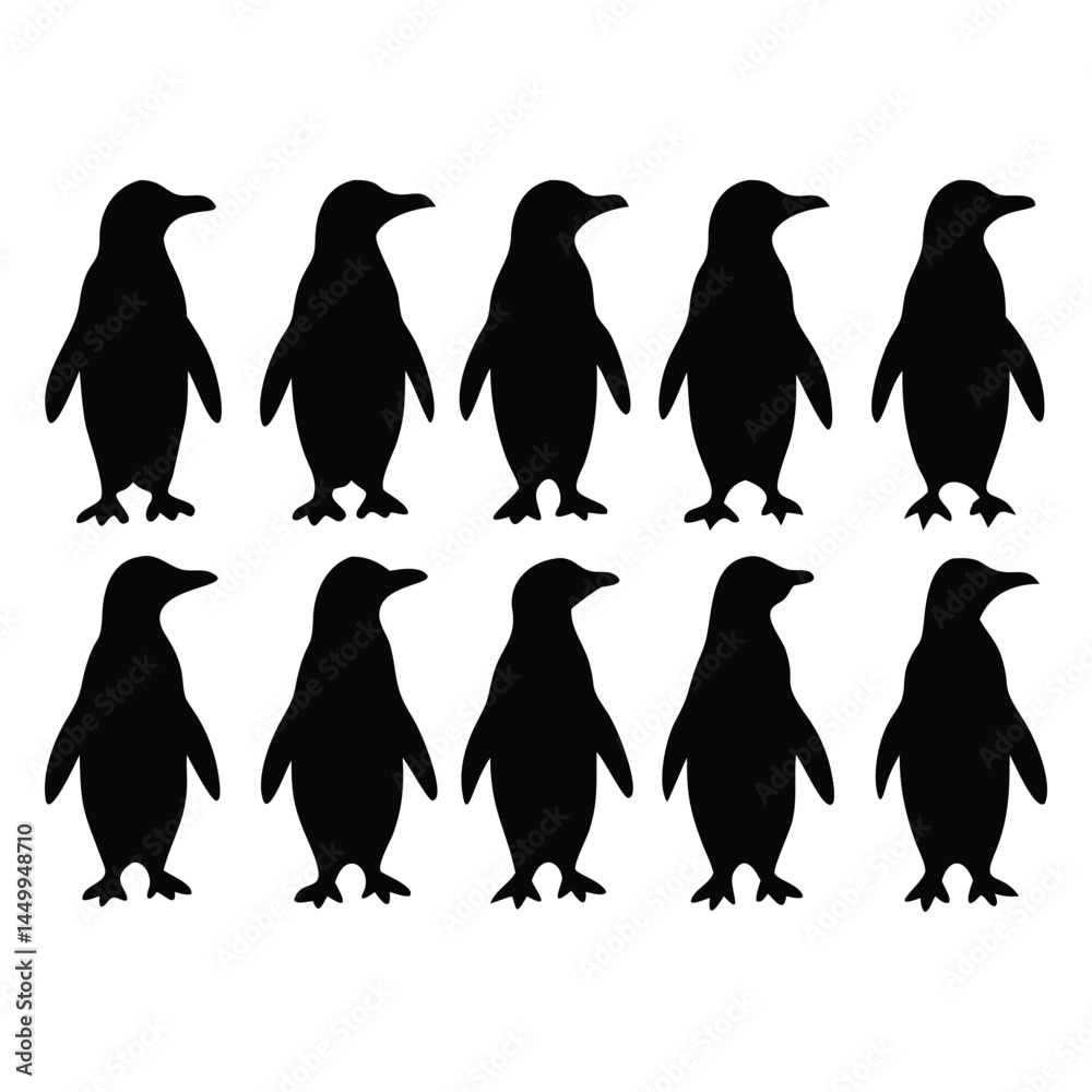 Obraz premium Penguin Set Silhouette Style Vector Design