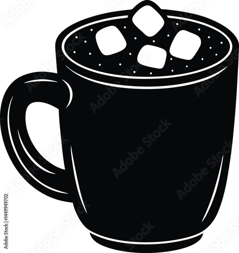 hot cocoa mug with marshmallows on white backgroun 