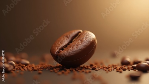 Microdose Coffee. Esoteric morning ritual. Trend product close-up. Person holds cup of microdose coffee amidst scattered whole beans, reflecting secretive morning ritual.