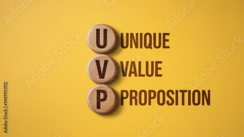 Wooden blocks spelling out unique value proposition.