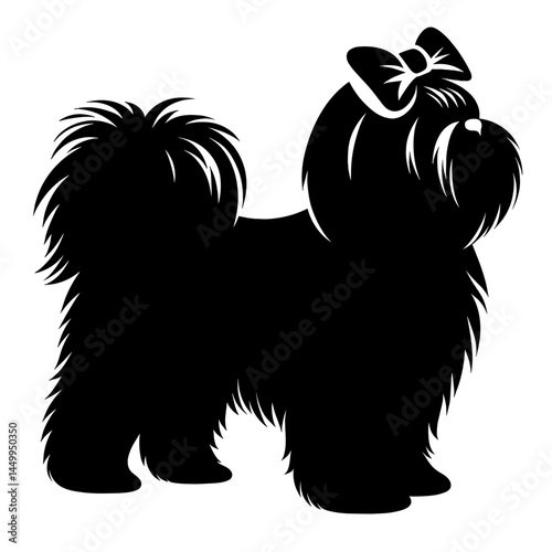 Shaggy dog with bow silhouette illustration