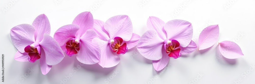 Obraz premium Delicate orchid petals unfold on a white canvas, nature, bloom, white