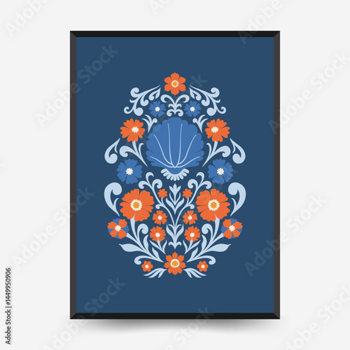 Abstract floral posters template. Modern trendy Matisse minimal style. Pink and blue colors. Hand drawn design for wallpaper, wall decor, print, postcard, cover, template, banner.