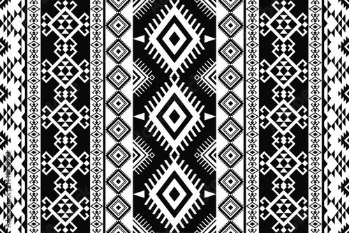 Ancient echoes Aztec geometric seamless patterns southwest Navajo Native American tribal ethnic black and white for textile printing