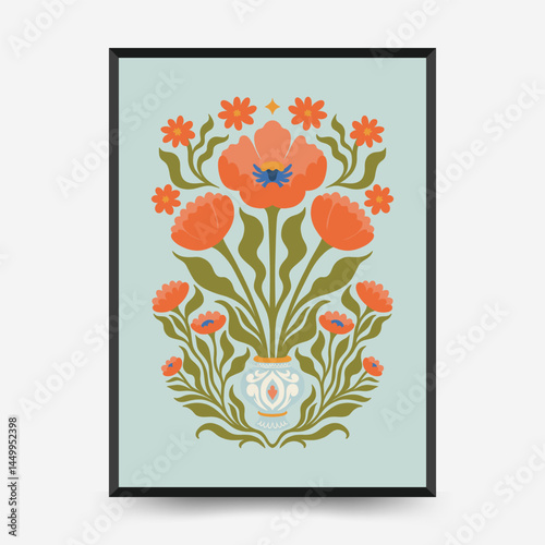 Abstract floral posters template. Modern trendy Matisse minimal style. Pink and blue colors. Hand drawn design for wallpaper, wall decor, print, postcard, cover, template, banner.