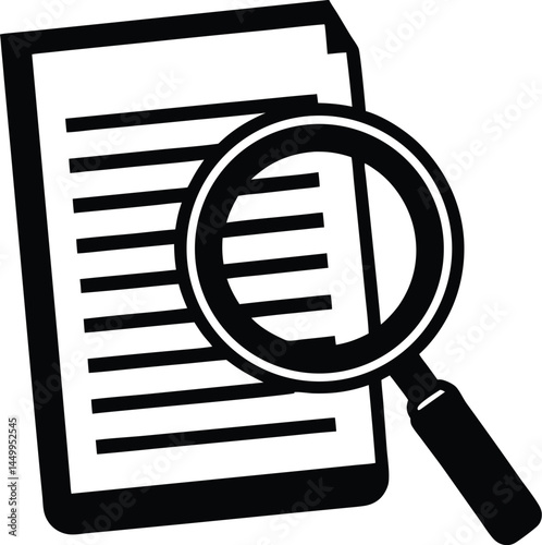 magnifying glass over document on white background 
