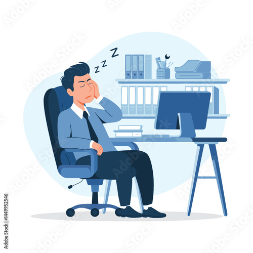 businessman sleeping on chair with office background design