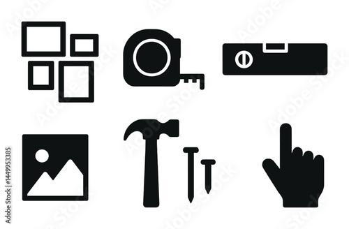 Construction and diy tool silhouette icons – filled, solid, home improvement symbols