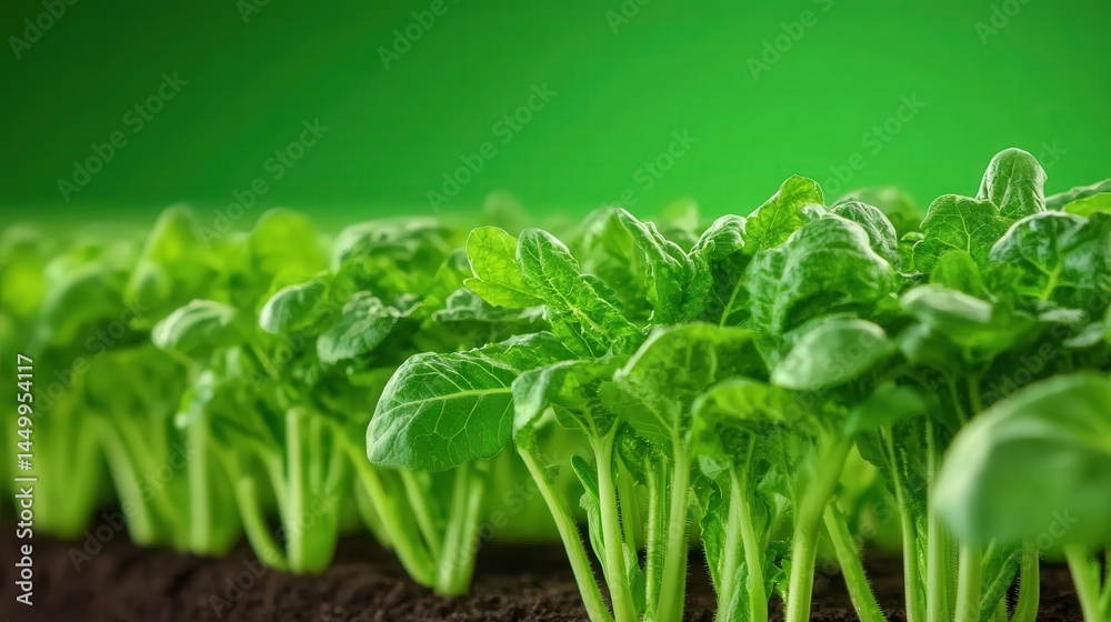Lush Green Spinach Seedlings Growing in Rich Soil Lush Green Spinach Seedlings Growing in Rich Soil