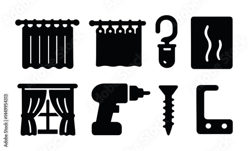 Home improvement solid icons set – diy, hardware, renovation tools and elements symbols