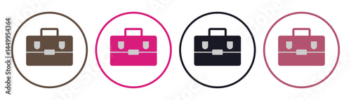 Office bag icons. Colourful Suitcase symbol, Luggage vector isolated on white background. Professional work bag icons for corporate use. Baggage business concept.