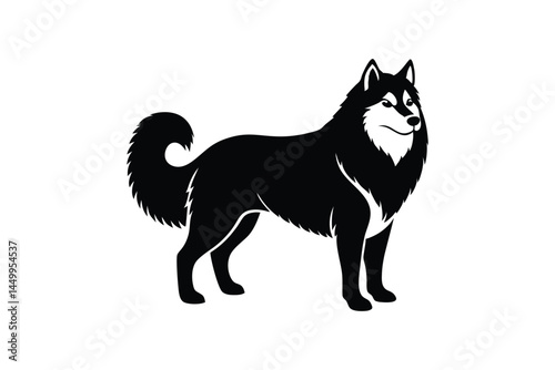 Silhouette art illustration of an Alaskan Malamute.eps