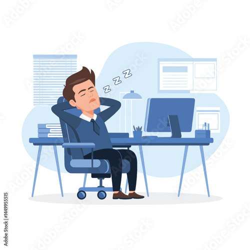 businessman sleeping on chair with office background illustration