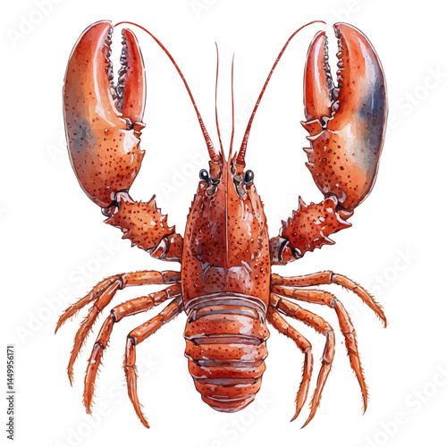Lobster With Extended Claws, watercolor vector, isolated on a white background.