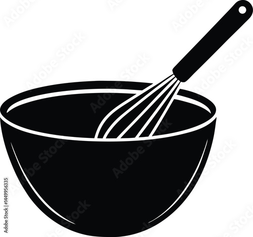 mixing bowl with whisk on white background