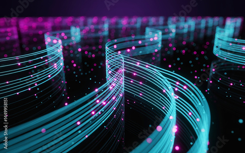 Abstract Neon Light Trails and Glowing Particles Background