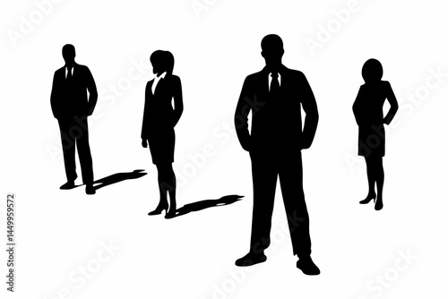 Powerful business team silhouette strong leadership confident professionals stark black and white