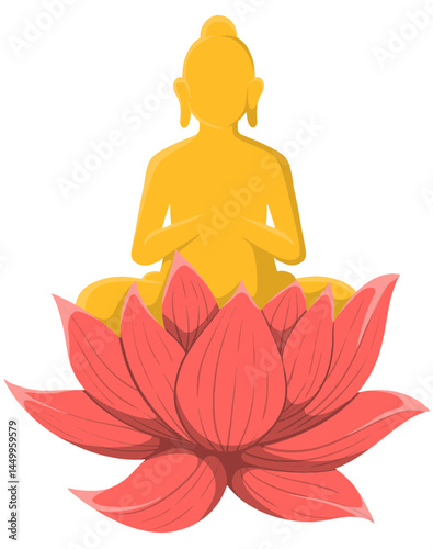 Buddha Figure on Lotus Flower Illustration