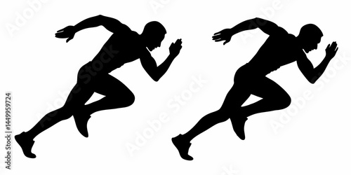 Running Silhouettes SVG – Black and White Dynamic Athlete Vector for Sports and Motion Design

