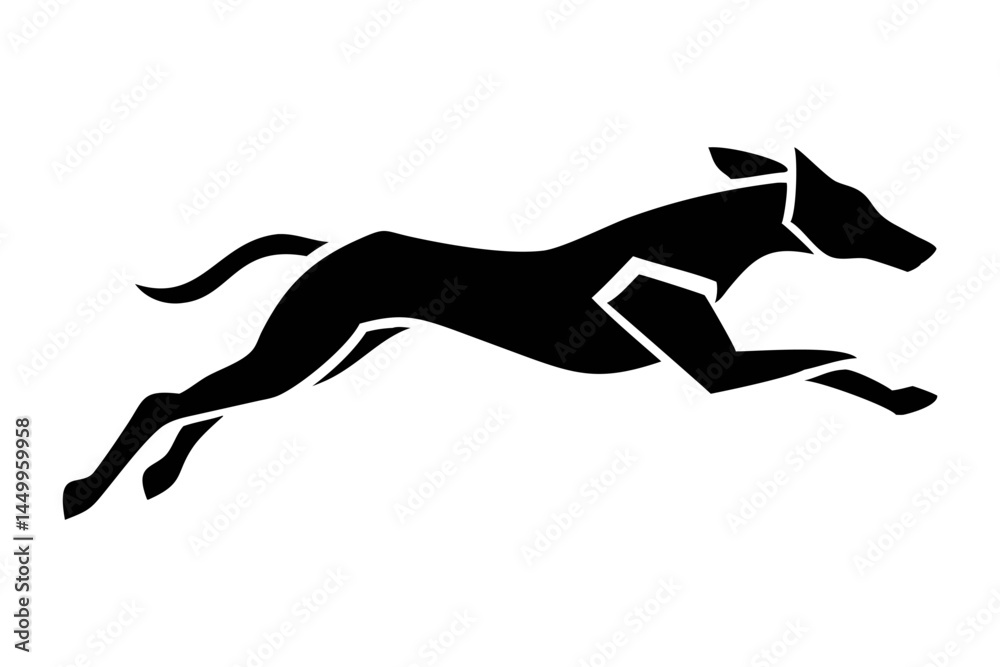 Obraz premium Stylized Silhouette of a Greyhound Dog Running in Motion with Grace and Speed Vector Illustration