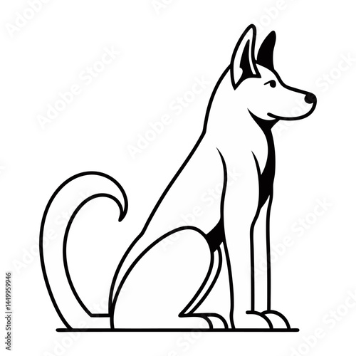Stylized Outline Illustration of a Canine Sitting in Profile Position on a White Background Vector Illustration