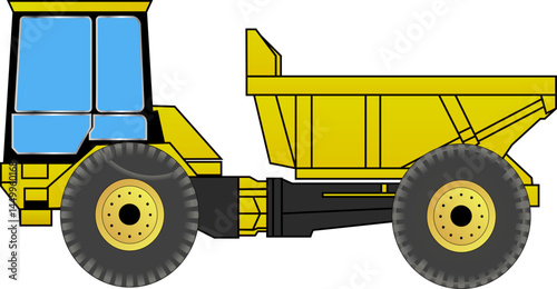 Yellow Articulated Dump Truck Illustration Side View Heavy Construction Machinery Equipment Vehicle