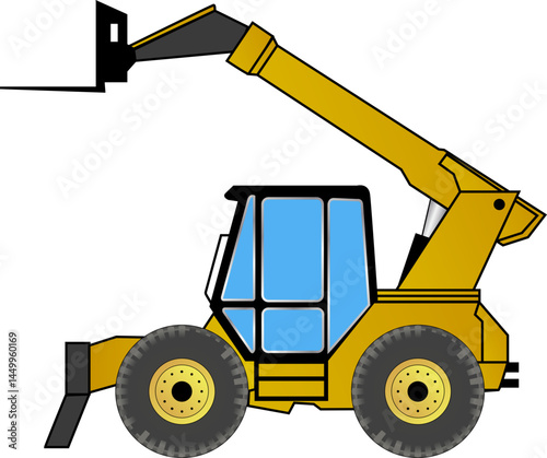 Yellow Telehandler Forklift Machine Illustration Side View Heavy Equipment Construction Industry