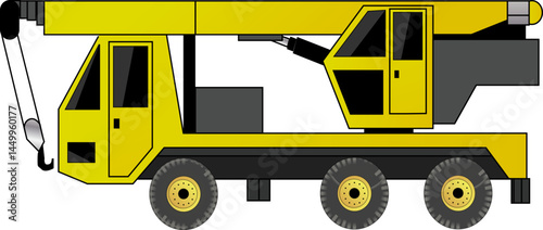 Yellow Mobile Crane Truck Illustration Side View Heavy Equipment Construction Machinery