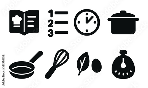 Cooking and kitchen silhouette icons set – solid, culinary, food preparation symbols