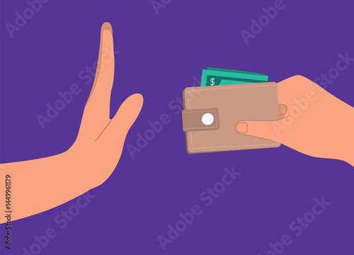 A Person’s Hand Refuse To Take The Money Offered By Someone.