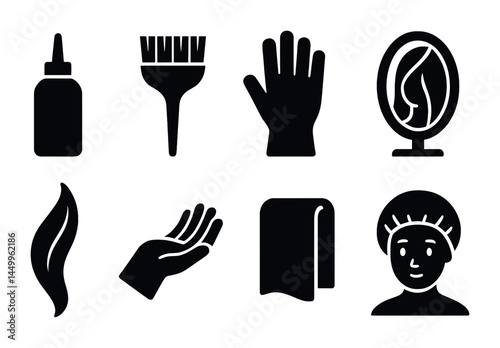 Salon and hairstyling solid icons set – silhouette, beauty and hair care symbols