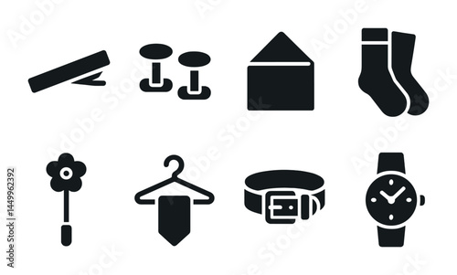 Fashion and accessories solid icons set – filled, clothing and style design symbols
