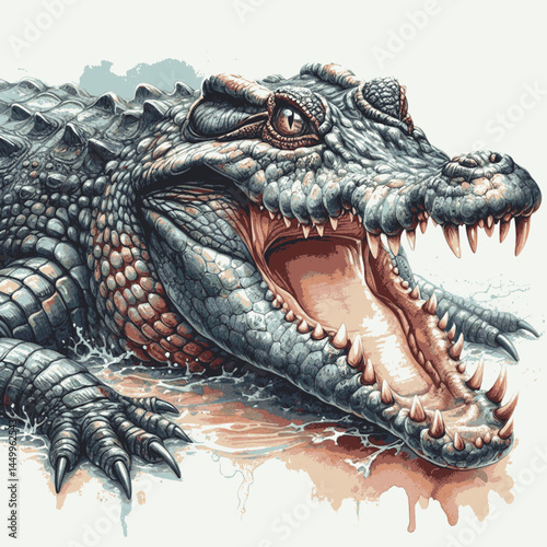 Charged Wash: River’s Grin crocodile angry isolated watercolor vector illustration svg 