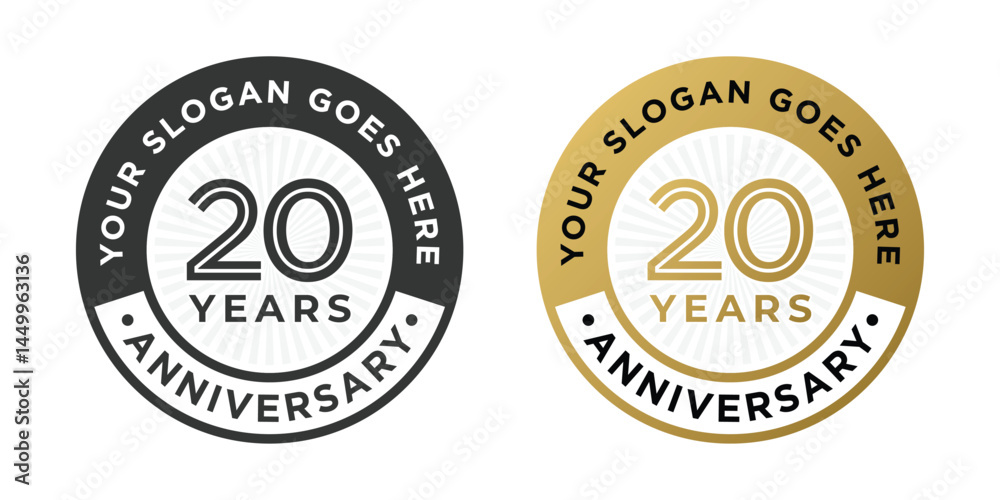 20 years anniversary luxury logo circle emblem badge vector design element set isolated in gold and black colors