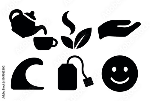 Nature and relaxation silhouette icon set – filled, calming, peaceful wellness symbols