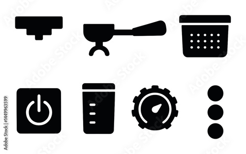 Coffee brewing solid icons set – flat, filled, espresso and barista symbols