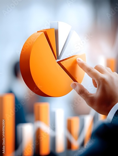 Detailed image of a financial advisorâ€™s hand adjusting a pie chart on a computer screen, representing diversified asset management and wealth planning, with plenty of copy space.