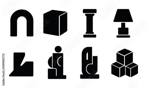 Architectural and interior design solid icons set – filled, home and building elements