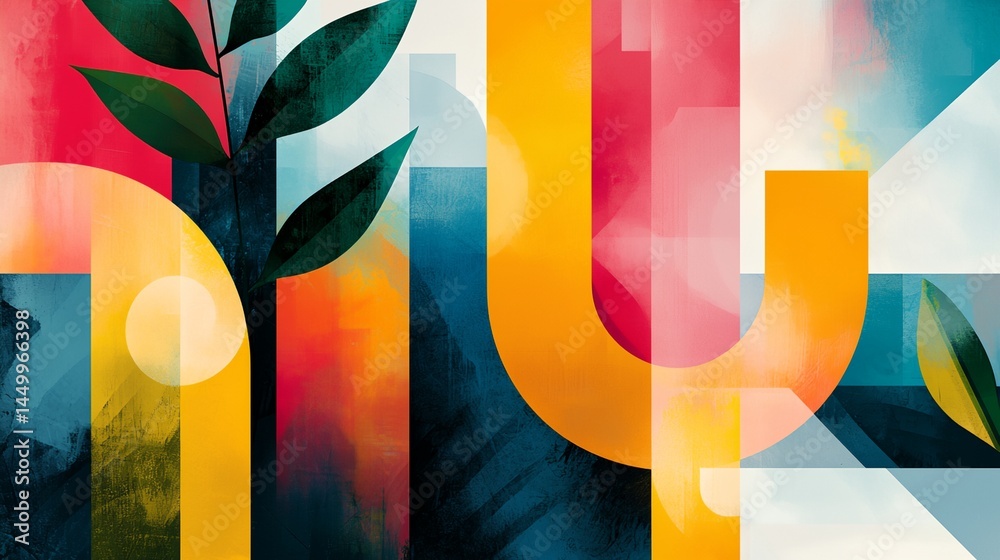 A colorful painting with a tree