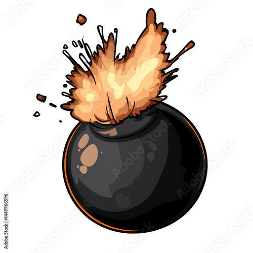 Black bomb with lit fuse icon on transparent background 