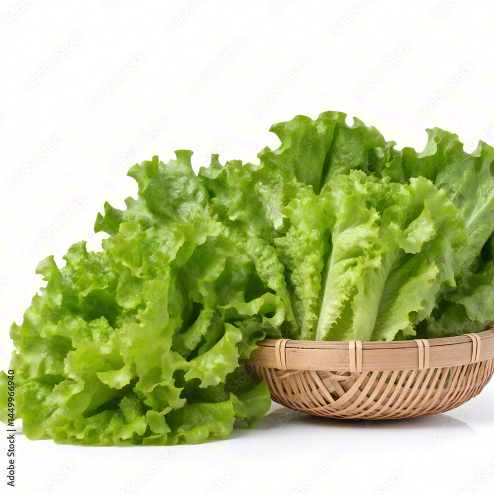 Fresh lettuce in bamboo basket Fresh lettuce in bamboo basket